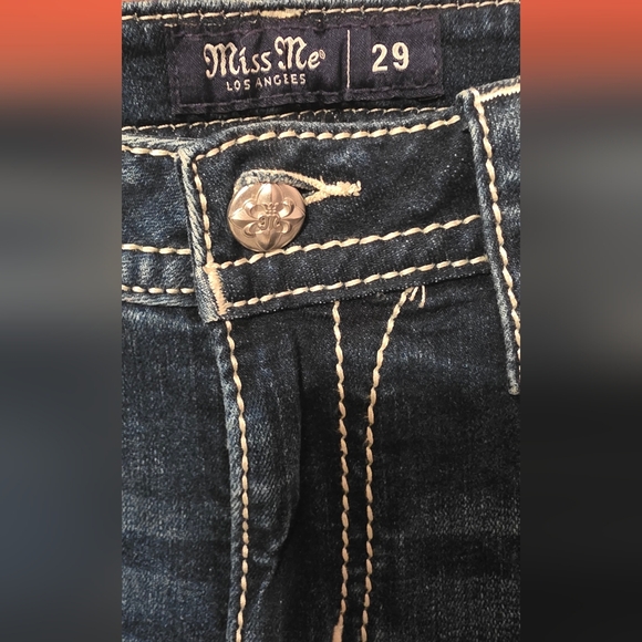 Miss Me Dark Blue Boot Cut Jeans with Gold Accents - Picture 5 of 5